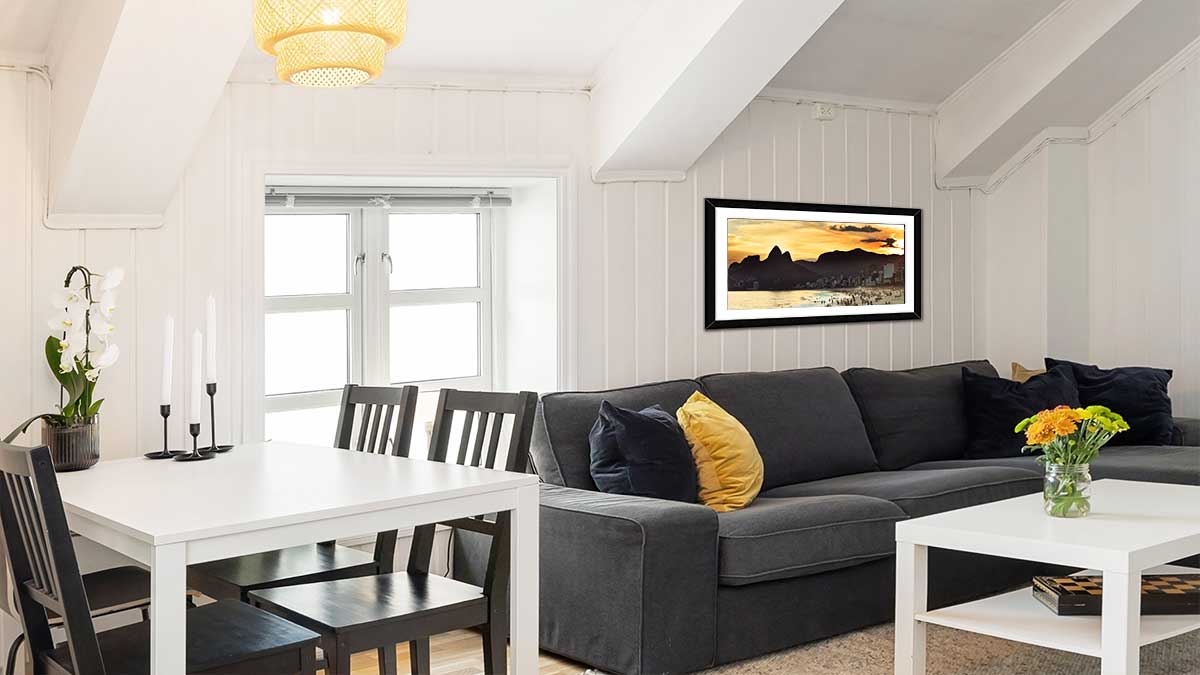 Framed print hanging on an eclectic loft flat