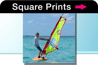 Square photo print of a boy windsurfing