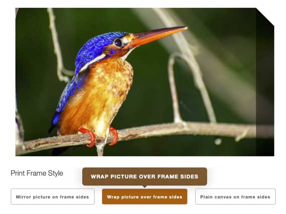 Screenshot of a preview showing 'Wrap picture over frame sides