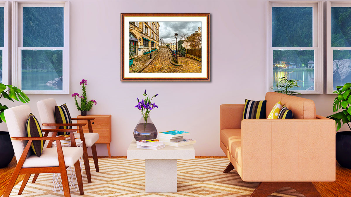 Photo taken on a city break with a traditional walnut frame