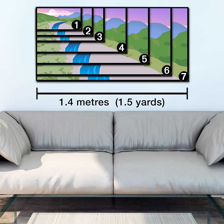 Grey settee with a panoramic canvas diagram