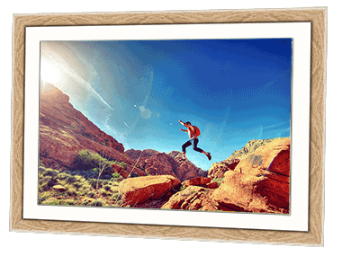 Holiday snap of a a hike in the mountains in a wood frame